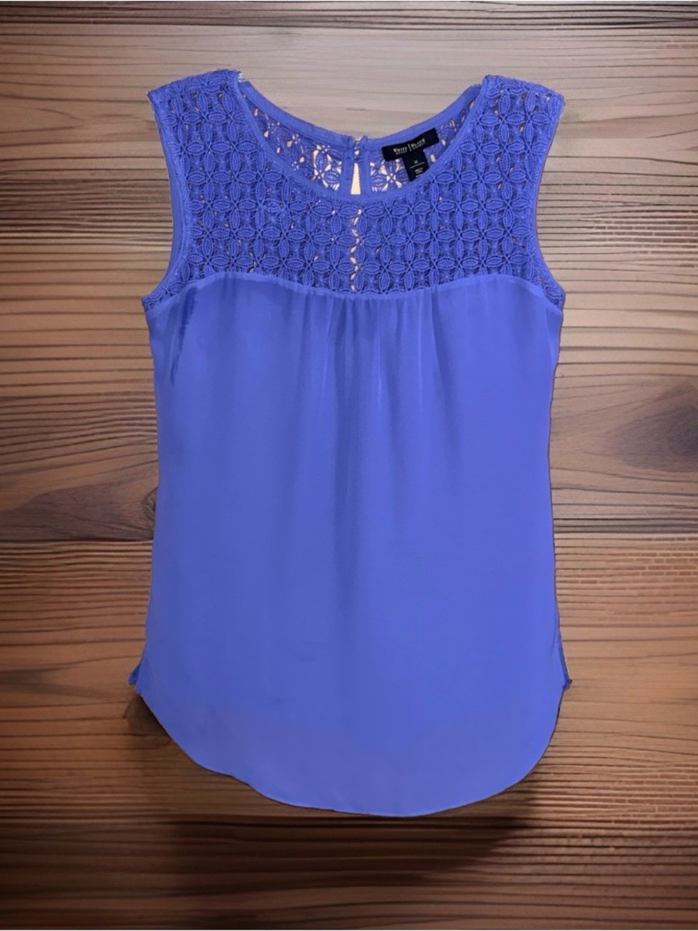 White House Black Market Periwinkle Lace Yoke Sleeveless Top-M-EC